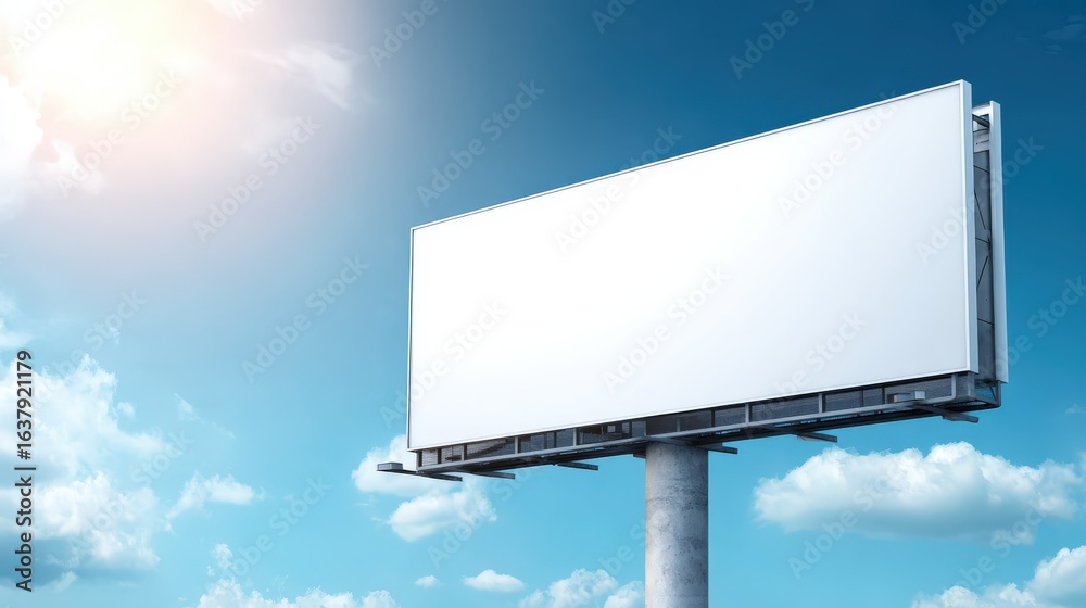 Fototapeta premium Billboard Mockup Against Blue Sky: Outdoor Advertising Space for Marketing Campaigns and Promotions