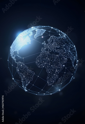 Wallpaper Mural Big data network on wireframe globe. Global connectivity and internet telecommunication technology. Planet Earth map., smooth light, with white tones Torontodigital.ca