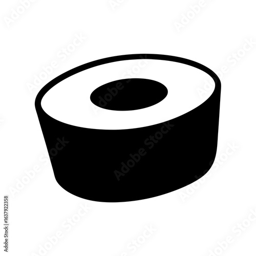 Monochrome illustration of single sushi roll with nori seaweed and rice