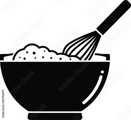 Vector Silhouette of Bread in a Bowl, High-Resolution Bakery Illustration