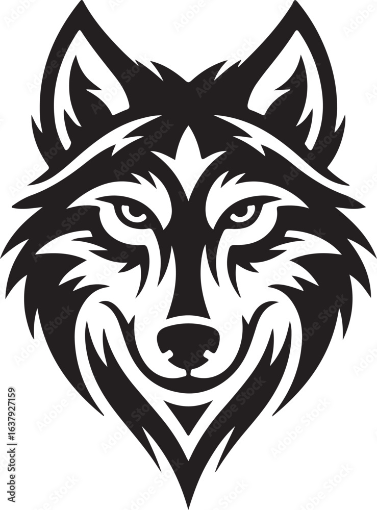 Fototapeta premium Wolf Head Silhouette Vector Illustration Wild Animal Face Graphic Art