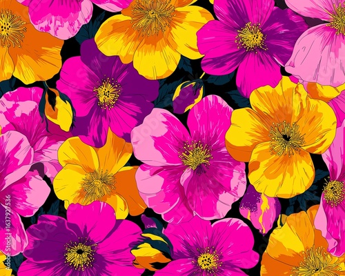 Wallpaper Mural Colorful floral pattern with vivid blossoms in shades of pink Torontodigital.ca