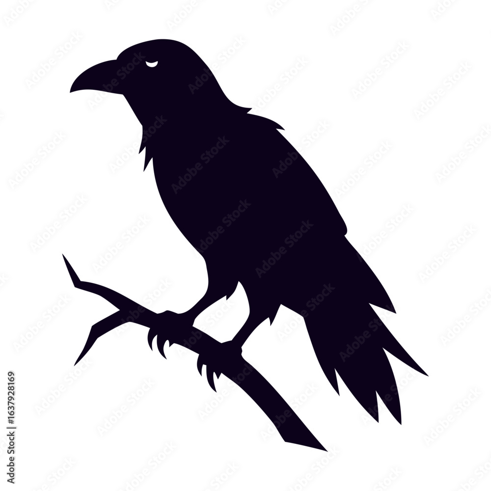 Fototapeta premium Raven on Branch Silhouette – Halloween Vector Cutout