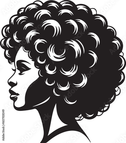 Afro Hairstyle Vector Portrait Silhouette of a Woman with Curly Hair
