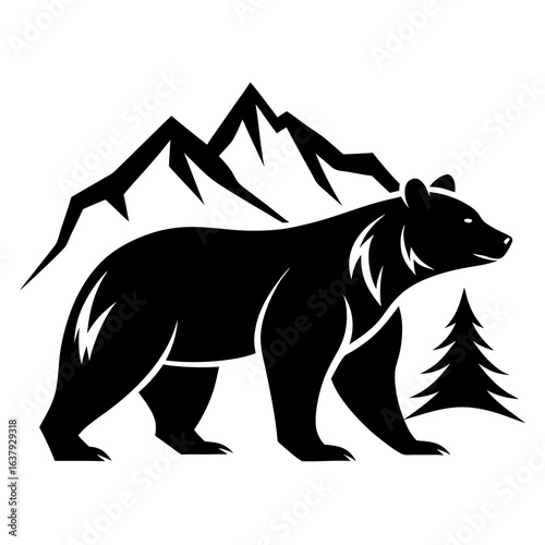 Mountain Bear vector clean black silhouette design white background