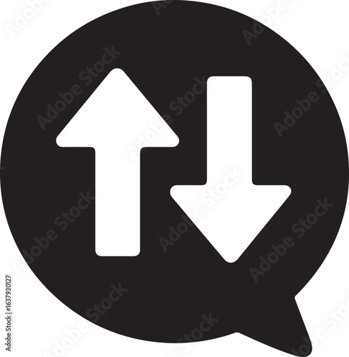 Silhouette of bubble with upload and download arrows representing data transfer, cloud, and digital exchange.