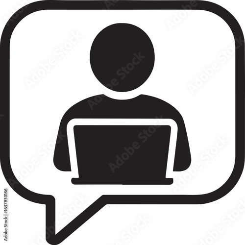 Silhouette of chat bubble with laptop computer symbolizing online communication, messaging, and technology.