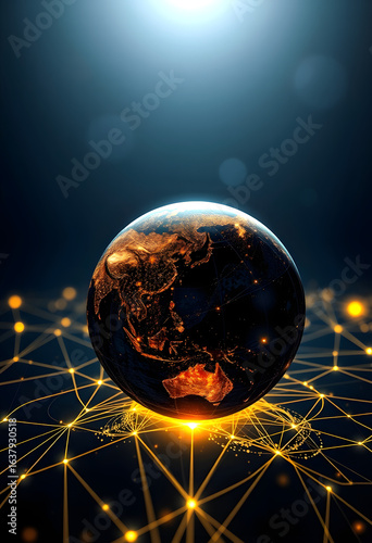 Wallpaper Mural earth global network connection pacipic asia blue background, Backlit, with white tones Torontodigital.ca