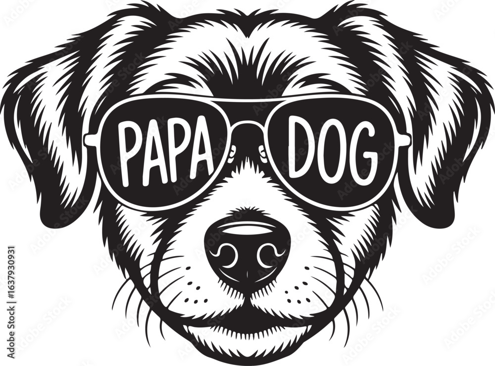 Obraz premium Papa Dog Portrait with Sunglasses Vector Illustration for Father's Day Gift