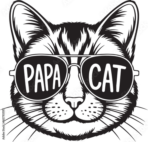 Papa Cat Portrait with Sunglasses Vector Illustration for Father's Day