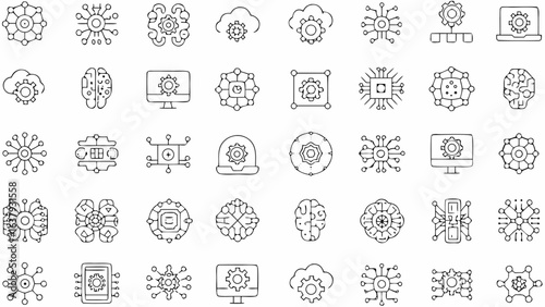 Illustration showing a variety of artificial intelligence and machine learning related icons and symbols silhouette