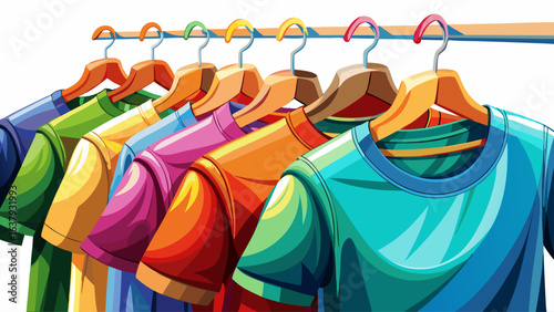 Very beautiful Close up of T-shirts on hangers, apparel background  white background