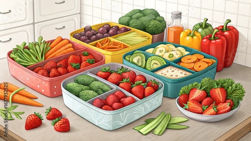 Colorful Fruit and Vegetable Meal Prep Containers