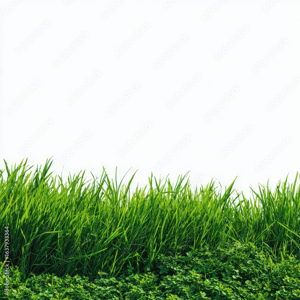 Obraz premium Lush green grass border against white background (1)