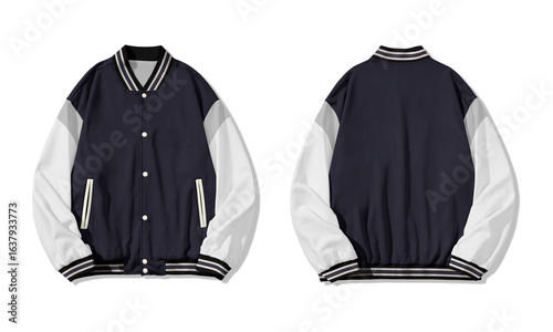 Varsity style emanates from this stylish letterman jackets front and back design.