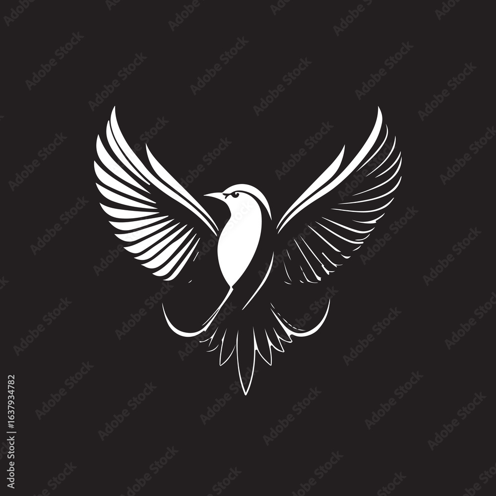 Obraz premium Detailed Bird Vector – Open Wings with Feather DetailRealistic Bird Illustration – Spread Wings and Separate FeathersFlying Bird Vector – Open Wings, Detailed Feather DesignMajestic Bird Silhoue