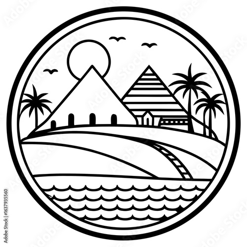 Nile River line art vector