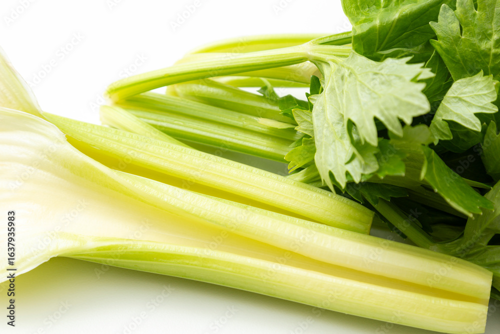 Fototapeta premium カットしたセロリ 白バック