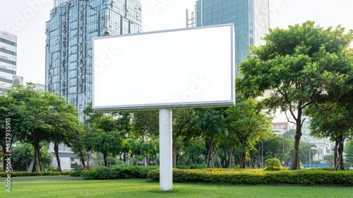 Wallpaper Mural Blank Billboard in Urban Park Setting: Advertisement Space with City Skyline and Greenery Torontodigital.ca