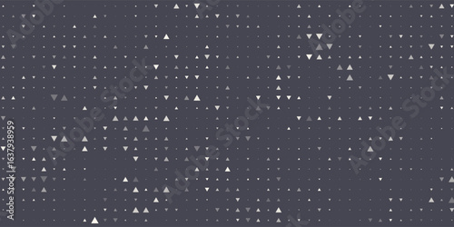Triangular Halftone Texture Retrowave Vector Geometric Technology Abstract Background. Half Tone Triangles Retro Colored Pattern.