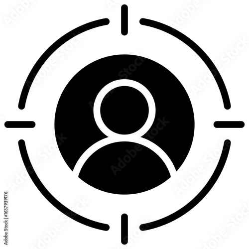Target Audience Glyph Black Silhouette Icon Design Vector - Person avatar inside a target scope, representing customer targeting, audience focus, or demographic analysis