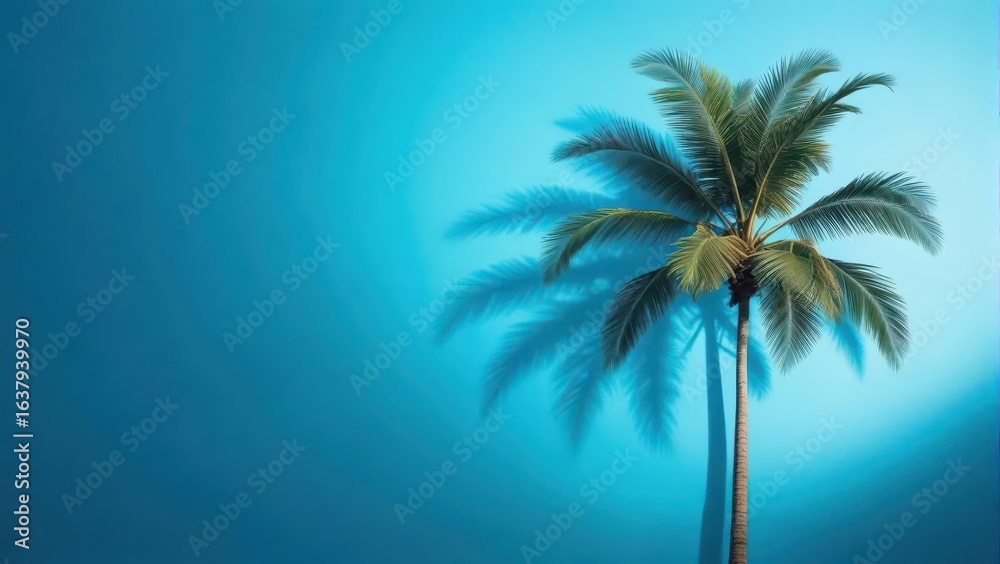 Obraz premium Palm tree shadow on a blue background