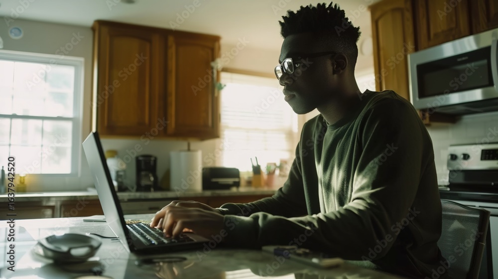 Fototapeta premium The young man is calculating household expenses and mortgage payments.
