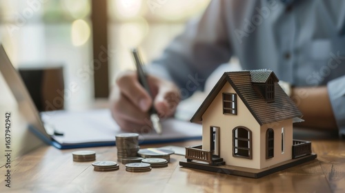 Real estate agents calculate mortgage loans and financing plans for clients.