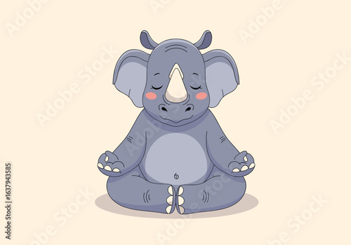 A serene rhinoceros deeply meditating in a peaceful lotus pose finding inner tranquility and calmness