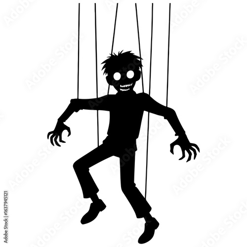 Possessed marionette puppet silhouette vector art with white background