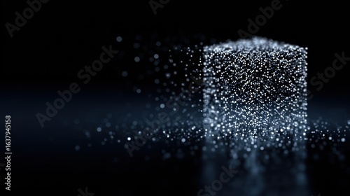 glowing cube particles dissolving dark
