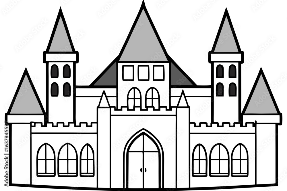Obraz premium Black and White Line Drawing of a Castle