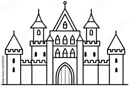 Black and White Line Drawing of a Castle