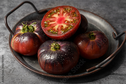 black prince tomatoes on a dark background