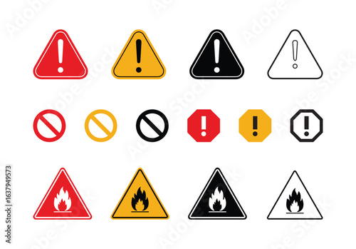 warning danger icon. yellow, triangle, attention, red, set warn vector sign, caution icon blac,k aler,t alar,m color