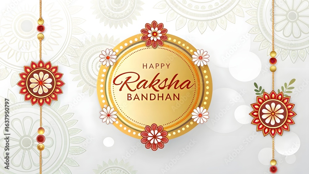 Naklejka premium Decorative raksha bandhan celebration with ornate rakhi and floral elements