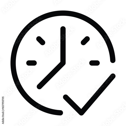 Outline clock checklist icon for checked tasks or verified time