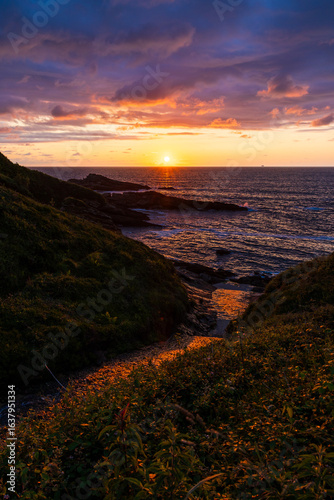 Sunset Over the Cantabrian Sea from the Rocky Coastline at the Foot of Mount Jaizkibel Around Cape Higuer