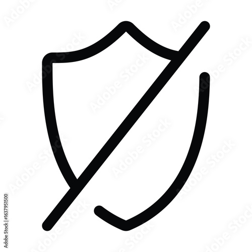 Outline shield off icon for unprotected or inactive security.