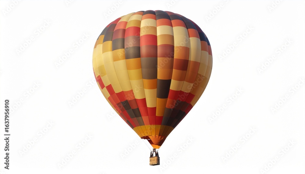 Fototapeta premium Colorful hot air balloon mockup isolated on white background for travel, adventure, and tourism promotional visuals