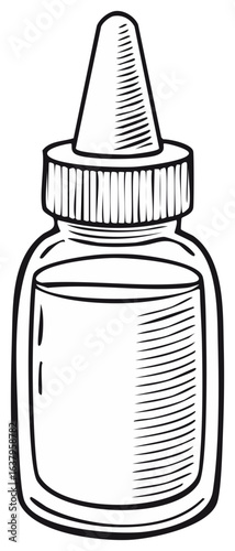 Hand-drawn illustration of a medicine dropper bottle with a curved outline