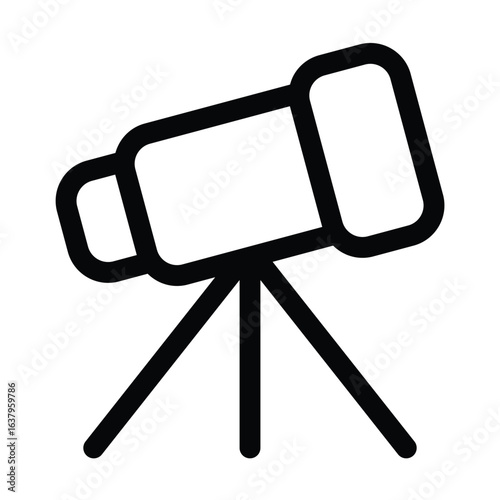 Outline telescope icon for astronomy and space observation