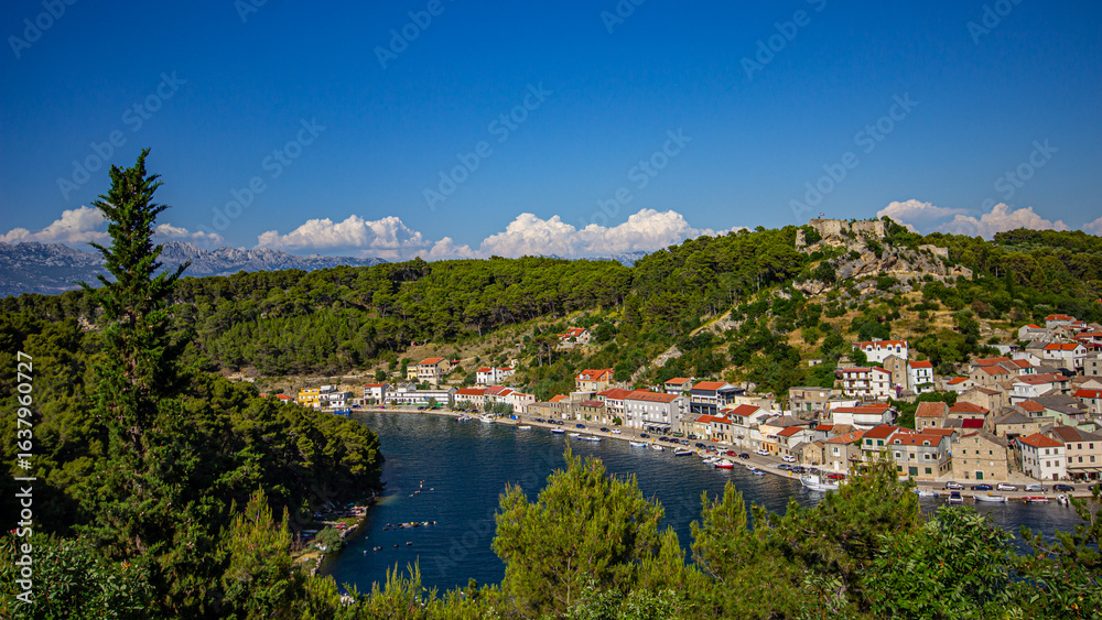 Fototapeta premium Dalmatian village of Novigrad aerial view, Croatia