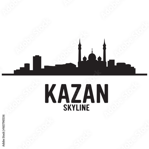 Kazan skyline, monochrome silhouette. Vector illustration. Vector black silhouette. with white background.