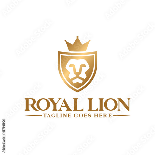 golden lion with crown logo, ROYAL LION Logo is vector based and it is fully editable and scalable without losing resolution., lion logo
