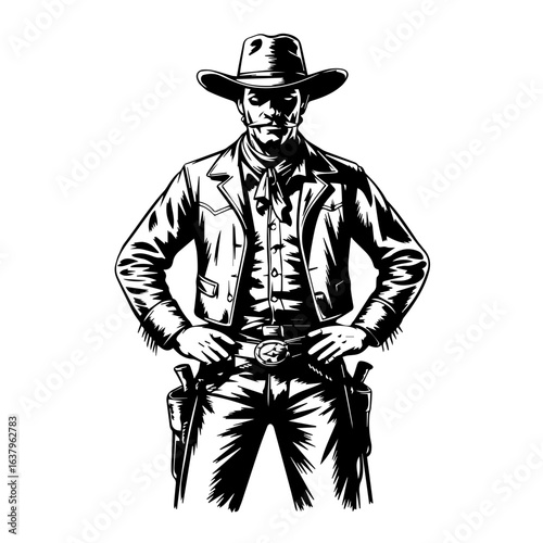 Vector Illustration of Cowboy Isolated on White