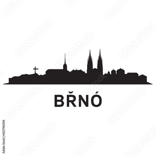 Brno skyline silhouette. Landscape Brno, Czech Republic. Vector black silhouette. with white background.