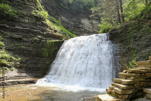 Stony Brook Middle Falls waterfall. Stony Brook State Park in Dansville, NY.