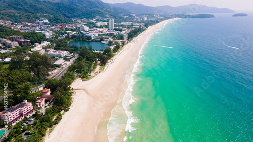 Aerial Top view Clean and beautiful Kata Karon beach Phuket Thailand, southern of Thailand,Patong beach is a very famous tourist destination in Phuket