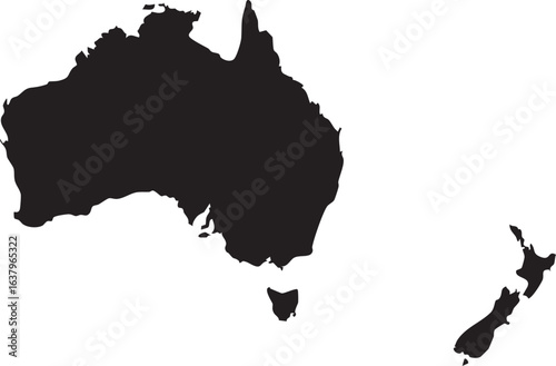 Australia and New Zealand Region Isolated Vector Map Silhouette